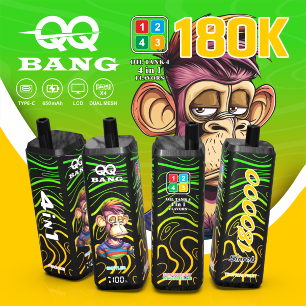 E-papieros Jednorazowy QQ BANG 180K (4 w 1) | Ekran LCD